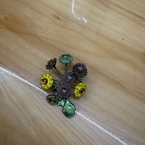 Yellow and Green Flowers in Green Vase Brooch